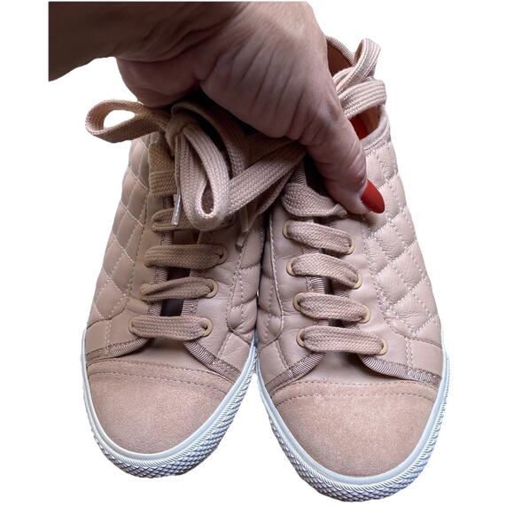 TORY BURCH “Marion” Quilted Leather Logo Ribbon Laced Sneaker Sachet Pink Sz 7.5 - Picture 9 of 11